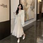 Beaded Trim Cardigan / Long-sleeve V-neck Midi Dress