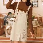 Soft-drink Embroidered Corduroy Jumper Dress