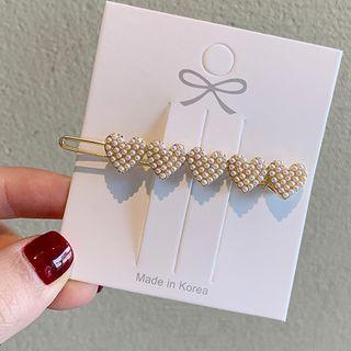 Heart Faux Pearl Hair Clip Gold - One Size