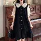 Elbow-sleeve Lace Collar A-line Dress