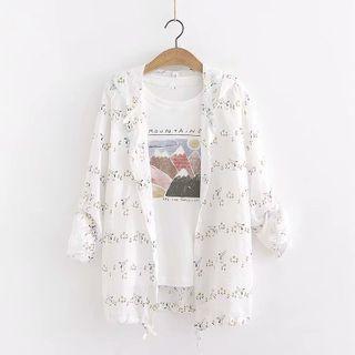 Dog Print Hooded Light Jacket / Short-sleeve Mountain Print T-shirt