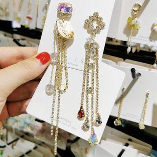 Non-matching Rhinestone Fringed Earring 1 Pair - As Shown In Figure - One Size