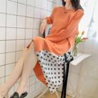 Long-sleeve Dotted Panel Knit Dress