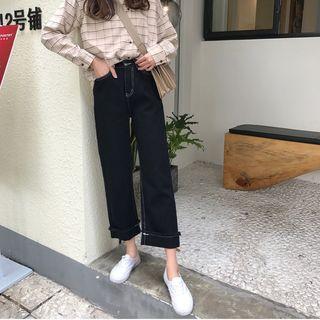 Tie-waist Straight Furry Jeans