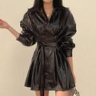 Lapel Pu Leather Dress