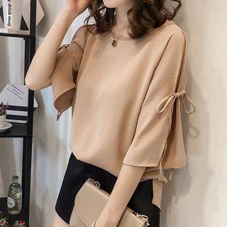 Elbow-sleeve Side-tie Chiffon Blouse