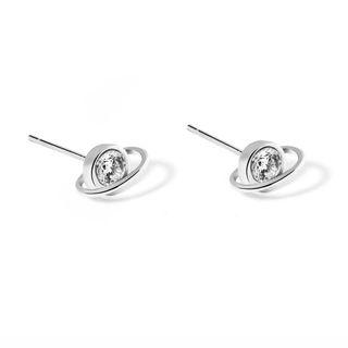 925 Sterling Silver Rhinestone Planet Hook Earring