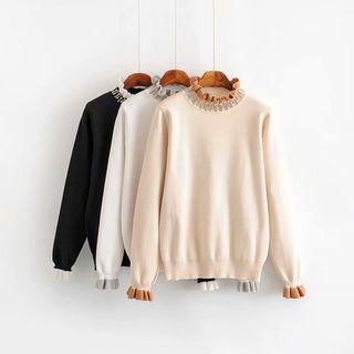 Faux Pearl Contrast Trim Sweater