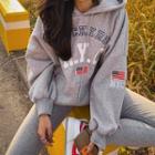 Set: Layered-hem Embroidered Oversized Hoodie + Leggings