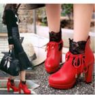 Lace Panel Block Heel Ankle Boots