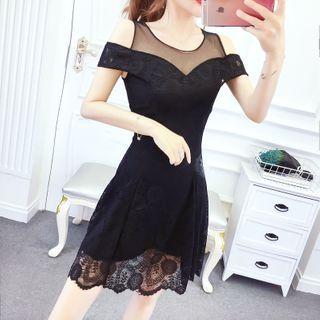 Lace Cold-shoulder Mini A-line Dress