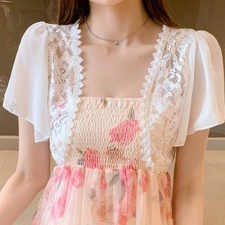 Crochet Lace Panel Chiffon Cardigan