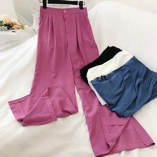 Plain Side Slit Wide-leg Pants