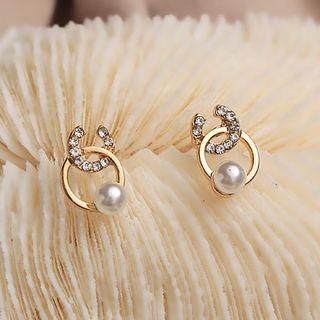 Rhinestone Faux Pearl Dangle Earring 1 Pair - Gold - One Size