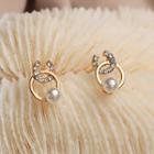 Rhinestone Faux Pearl Dangle Earring 1 Pair - Gold - One Size