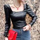 Faux Leather Square-neck Top