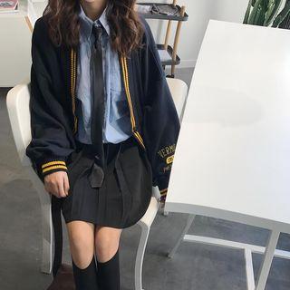 Lettering Buttoned Jacket / Shirt With Necktie