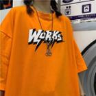 Lettering 3/4-sleeve T-shirt Tangerine - One Size