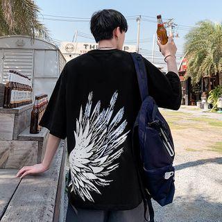 Elbow-sleeve Wing Printed T-shirt