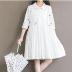 Embroidered 3/4-sleeve Collared Dress
