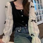 Bow Two-tone Blouse Black & White - One Size