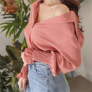 Smocked Wide-cuff Blouse
