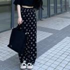 Star Print Wide Leg Pants Black - One Size