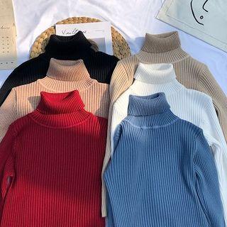 Plain Striped Mock-neck Long-sleeve Sweater