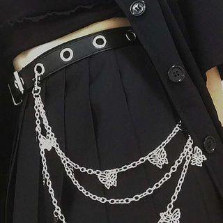 Alloy Butterfly Waist Chain / Faux Leather Belt / Set