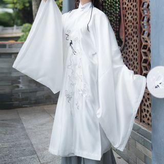 Crane Embroidered Bell-sleeve Top / Maxi A-line Skirt / Set