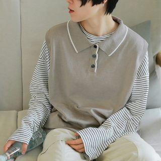 Sleeveless Knit Polo Shirt Dark Red - One Size