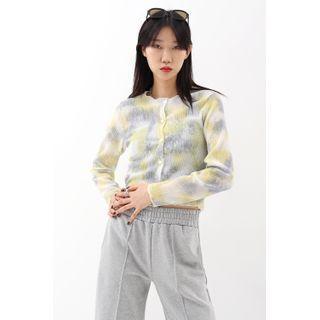 Lettuce-edge Dyed Cropped Cardigan Yellow - One Size