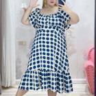 Plus Size Short-sleeve Dotted Midi A-line Dress