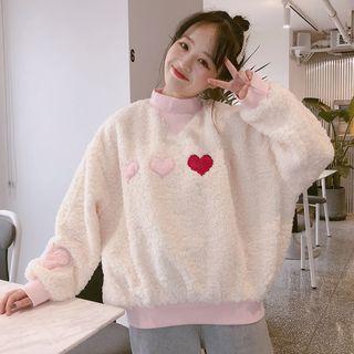 Heart Appliqued Sweatshirt Off-white - One Size