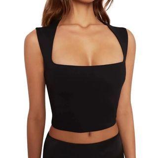 Sleeveless Square-neck Plain Crop Top