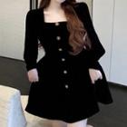 Long-sleeve Square Neck A-line Velvet Dress