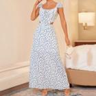 Set: Cap-sleeve Floral Corset Top + Maxi Skirt