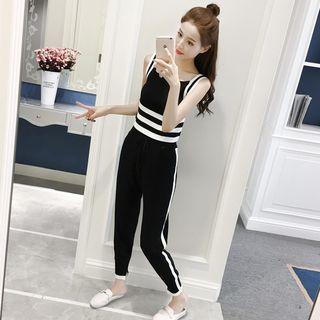 Set: Sleeveless Color-block Top + Pants