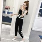 Set: Sleeveless Color-block Top + Pants