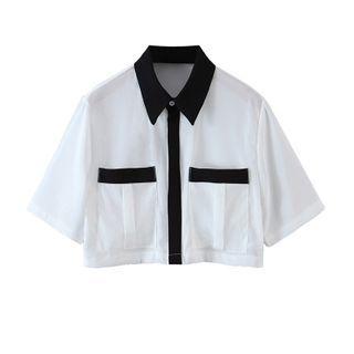 Short-sleeve Contrast Trim Crop Shirt