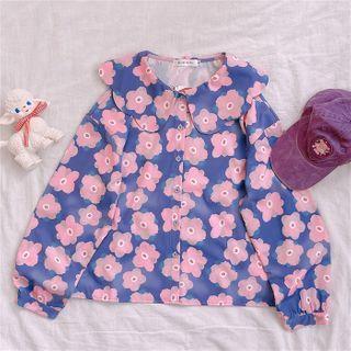 Floral Print Blouse Blue & Pink - One Size