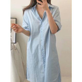 Slit-side Boxy Midi Shirtdress