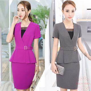 Plain Short-sleeve Top / Mini Skirt / Spaghetti Strap Top / Set