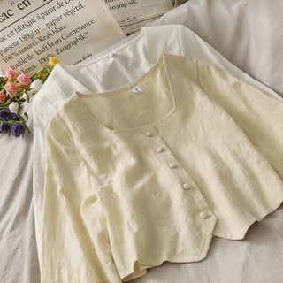 Square-neck Button-down Crop Top