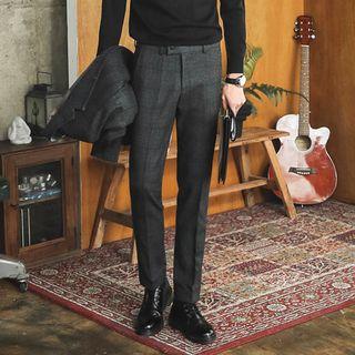 Front-tab Wool Blend Plaid Dress Pants