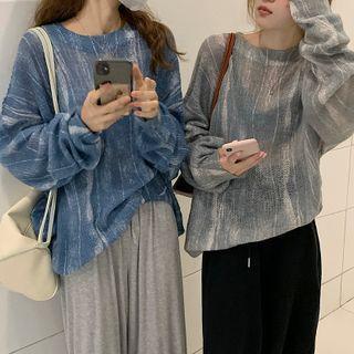Long-sleeve Round-neck Dyed Knit Top