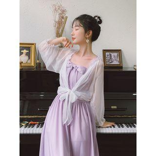 Light Chiffon Jacket / Spaghetti Strap Bow A-line Dress