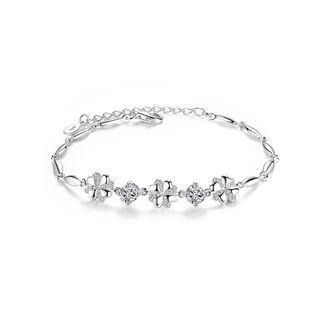 925 Sterling Silver Elegant Fashion Four-leaf Clover Cubic Zirconia Bracelet Silver - One Size