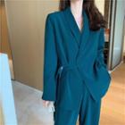 Long-sleeve Plain Blazer / High-waist Wide-leg Plain Pants