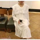 Long-sleeve Lace Trim Midi Dress Off-white - One Size